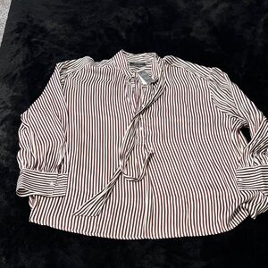Lane Bryant Maroon and White Striped Shirt